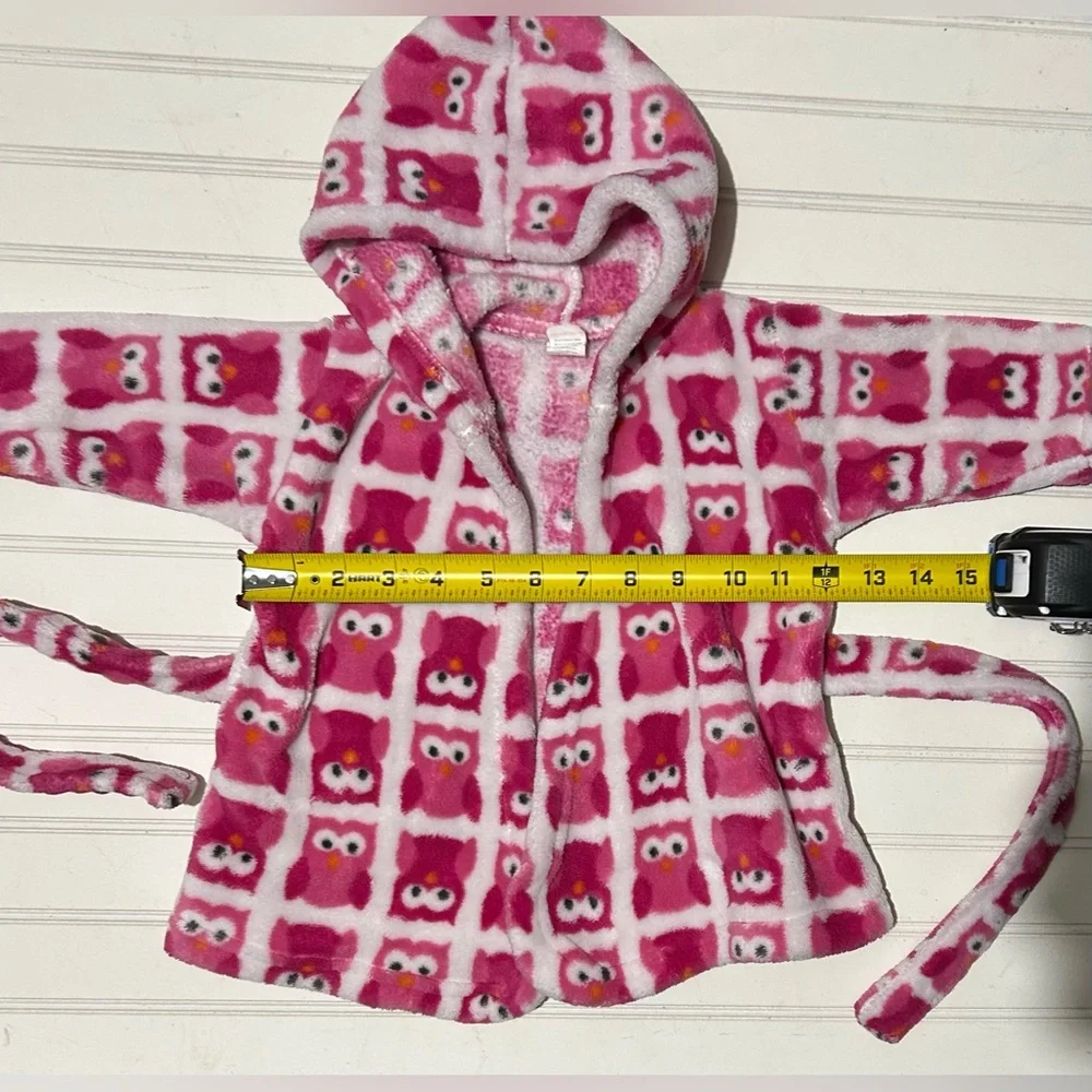Luvable Friends Baby Robe Size 0-9 Months Pink‎ Owl Pattern Hooded Casual Winter